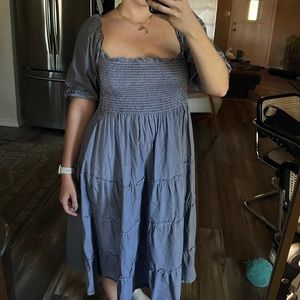 Hillhouse Navy Gingham Smocked Midi Dress